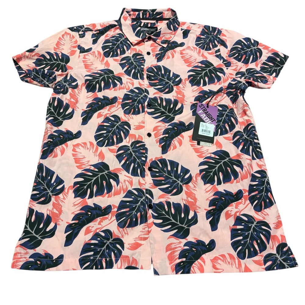 Straight Faded Short Sleeve Casual Button Up Shirt XL New With Tags
